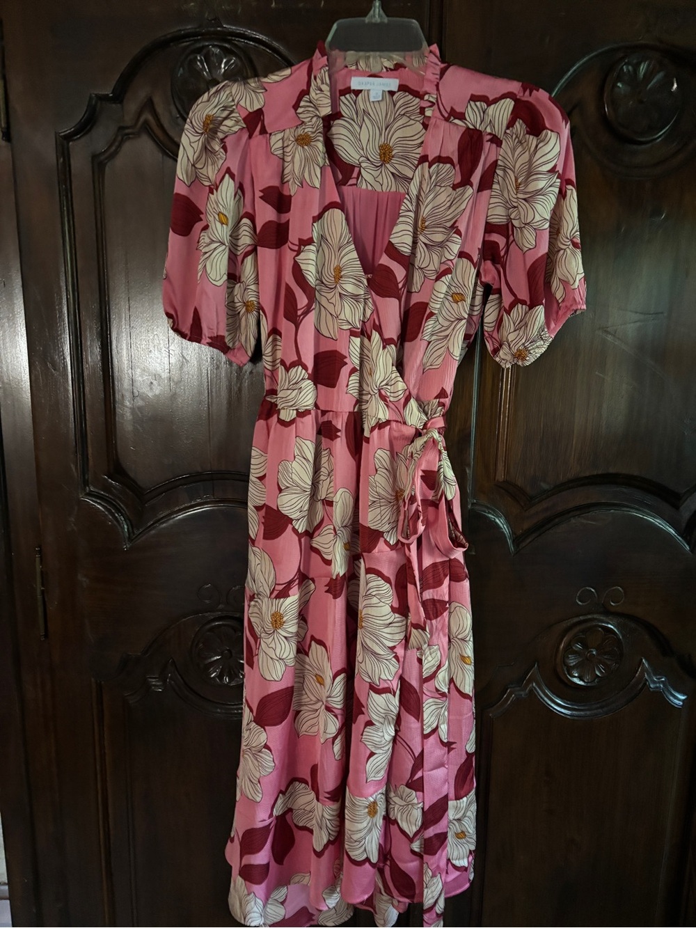 Draper James Pink Floral Wrap Dress with Cream Blooms